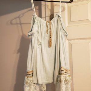 Venus mint green crochet bell sleeve top